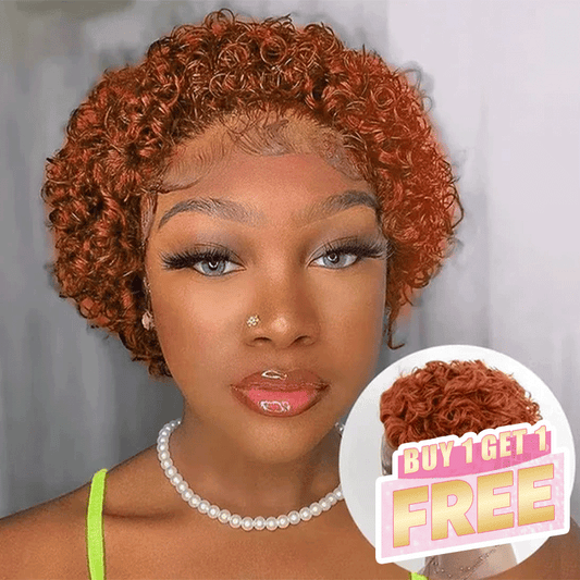 𝑩𝒖𝒚 1 𝑮𝒆𝒕 1 𝑭𝒓𝒆𝒆💥 3 Couleur Rebondissement Perruques Coupe Pixie 13×1 Dentelle Bouclé