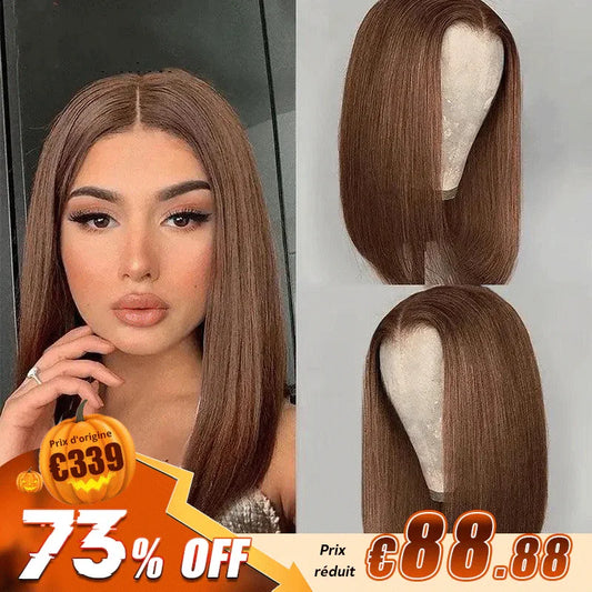 Glueless Brun Chocolat Bob 4x4 Perruque Sans Colle Wear Go Lisse Cheveux Humains