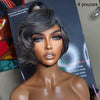 Patron mature Glueless Couleur Sel Et Poivre 5x5 Nœuds Blanchis Perruque Sans Colle