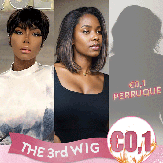 𝟑ᵉ 𝐩𝐞𝐫𝐫𝐮𝐪𝐮𝐞 𝐚̀ €𝟎,𝟏🔥Glueless Highlight 5x5 Perruque Lisse 10"+Glueless Pixie Perruque Straight Taille Modèle