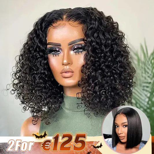 2 𝑭𝑶𝑹 €125.88🔥10"Glueless Bob 4×4 Bouclés+8"Coupe Émoussée Soyeux Lisse 2x6 Dentelle Perruque