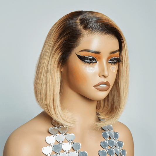 Couleurs Tendances 7x4 Guleless Couleur Blond Ombre Couche Bob Perruque Cheveux Humains Lisse