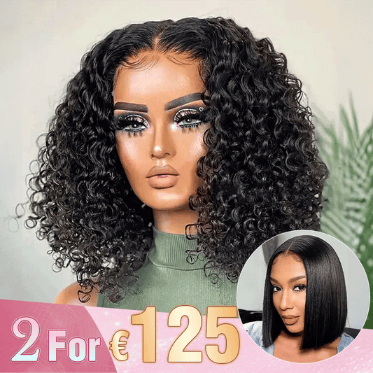 2 𝑭𝑶𝑹 €125.88🔥10"Glueless Bob 4×4 Bouclés+8"Coupe Émoussée Soyeux Lisse 2x6 Dentelle Perruque