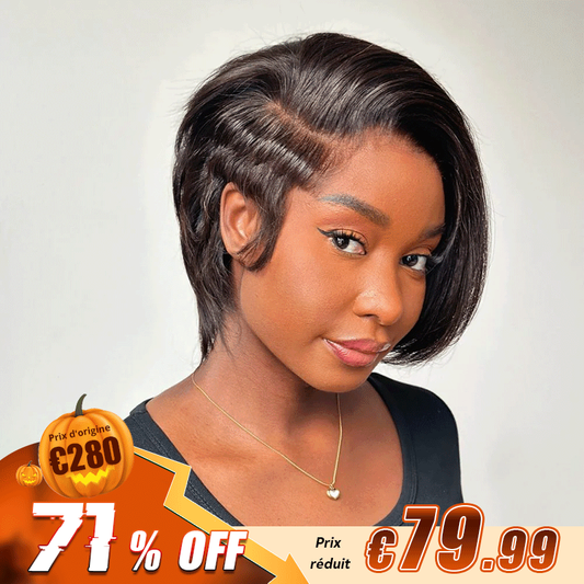 Moderne Glueless Coupe Courte Pixie Avec Une Longue Frange Latérale 7x4 Perruque Sans Colle