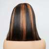 Elégant Mode Highlight Couleur 13x4 Glueless Lisse Bob Perruque Sans Colle Casquette Maille Respirante