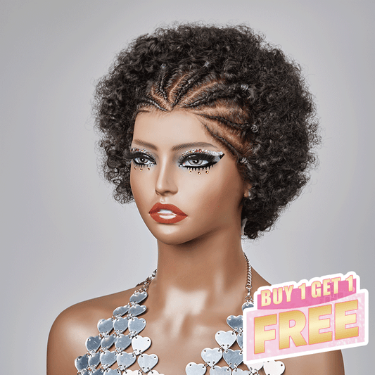𝑩𝒖𝒚 1 𝑮𝒆𝒕 1 𝑭𝒓𝒆𝒆💥 13x4 Dentelle Boucle Afro 5 Couleur Bob Perruque Cheveux Tressés