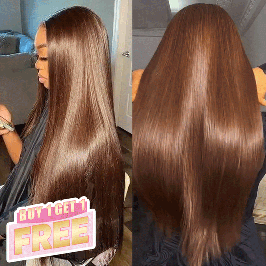 𝑩𝒖𝒚 1 𝑮𝒆𝒕 1 𝑭𝒓𝒆𝒆💥 13x4 Perruque Sans Colle Couleur Brun Chocolat Lisse Cheveux Humains