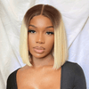Éclatante Séparation Libre Pré-épilé Ombre Brun à Blond 13x4 Dentelle Bob Perruque Lisse