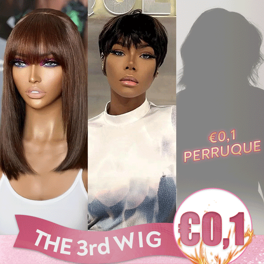 𝟑ᵉ 𝐩𝐞𝐫𝐫𝐮𝐪𝐮𝐞 𝐚̀ €𝟎,𝟏🔥Lisse Naturel 2x6 Dentelle Perruque 10"+Marron Coloré Bob Perruque Avec Frange Lisse 10"