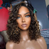 Glueless Couleur Mèches Blondes Miel 7x4 Nœuds Blanchis Perruque Sans Colle Bouclé