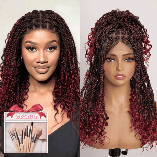Perruque Tressée Bohème Couleur Ombre 99J En Dentelle Intégrale Avec Cheveux Bébé Synthétique 300% Densité