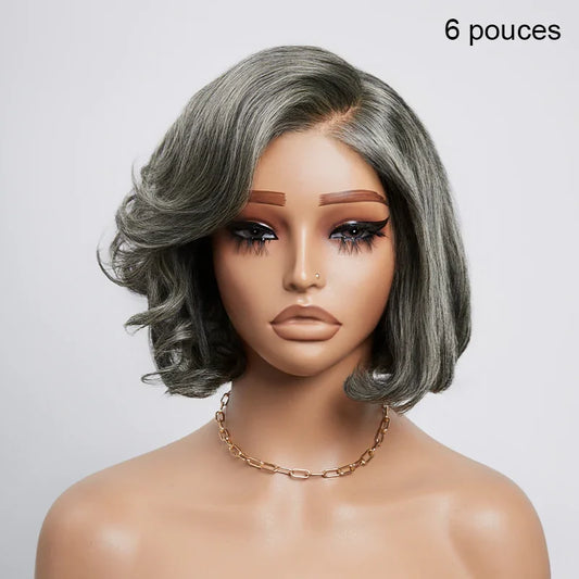 Patron mature Glueless Couleur Sel Et Poivre 5x5 Nœuds Blanchis Perruque Sans Colle