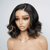 Tendance Glueless Couleur Noire Avec Reflets Blonds 7x4 Bob Ondulé Perruque Sans Colle