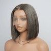 Boss Mature Lisse Confidence Elegance Bob Couleur Lin Gris 13x4 Dentelle Perruque Cheveux Humains
