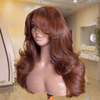 Couche Glueless Glamour Couleur Brun Cuivré 13x4 Perruque À Frange Sans Colle Ondulé