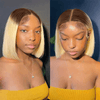 Éclatante Séparation Libre Pré-épilé Ombre Brun à Blond 13x4 Dentelle Bob Perruque Lisse