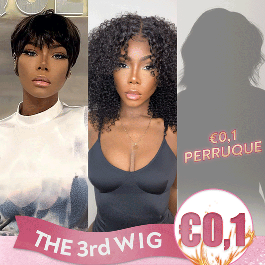 𝟑ᵉ 𝐩𝐞𝐫𝐫𝐮𝐪𝐮𝐞 𝐚̀ €𝟎,𝟏🔥Glueless Kinky Curly 13x4 Perruque 12"+Glueless Pixie Perruque Straight Taille Modèle