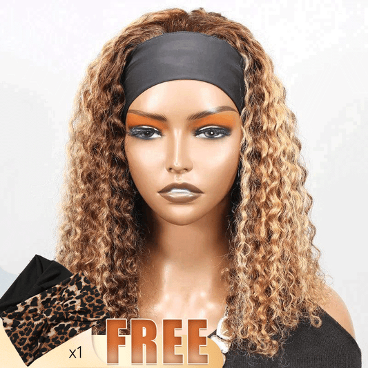 Ombre Headband Curly Human Hair Wig 200% Density