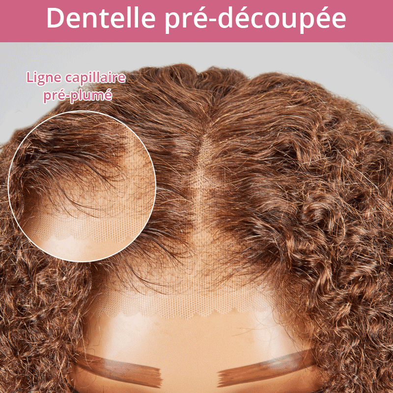7x5 13x4 Glueless Brun Chocolat Bob Kinky Curly Perruque Sans Colle - SHINE HAIR