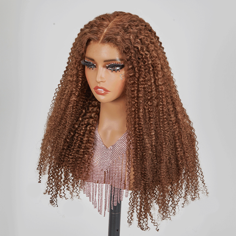 7x5 13x4 Glueless Brun Chocolat Couleur Kinky Curly Perruque Sans Colle - SHINE HAIR