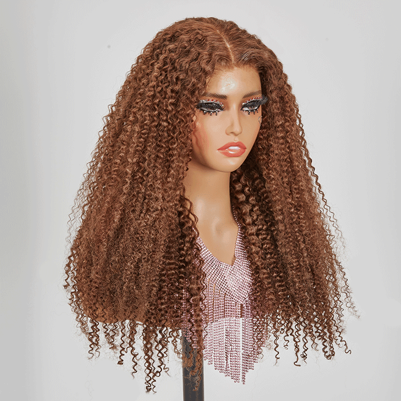 7x5 13x4 Glueless Brun Chocolat Couleur Kinky Curly Perruque Sans Colle - SHINE HAIR