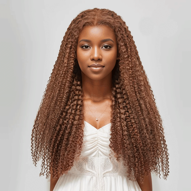 7x5 13x4 Glueless Brun Chocolat Couleur Kinky Curly Perruque Sans Colle - SHINE HAIR