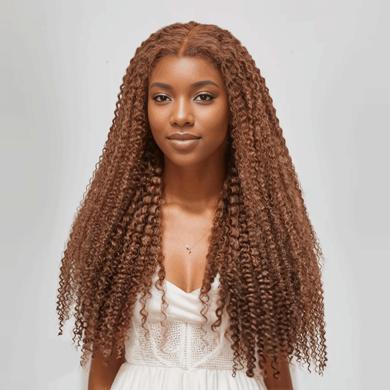 7x5 13x4 Glueless Brun Chocolat Couleur Kinky Curly Perruque Sans Colle - SHINE HAIR