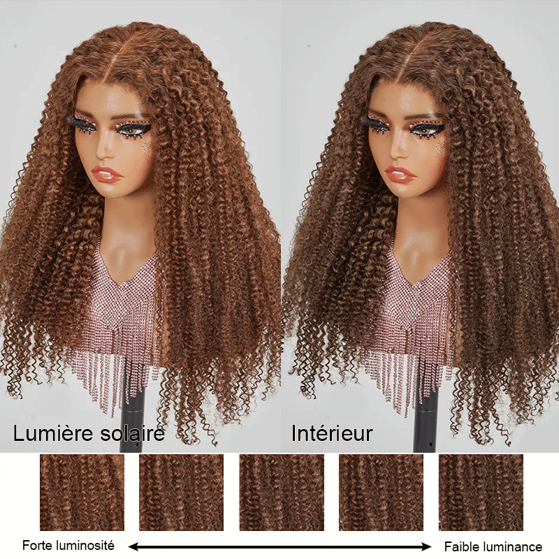 7x5 13x4 Glueless Brun Chocolat Couleur Kinky Curly Perruque Sans Colle - SHINE HAIR