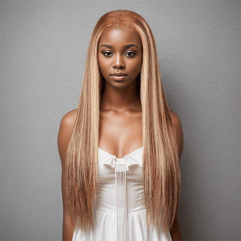 7x5 Glueless Blonde Highlight Perruque Sans Colle Straight Cheveux Humains - SHINE HAIR