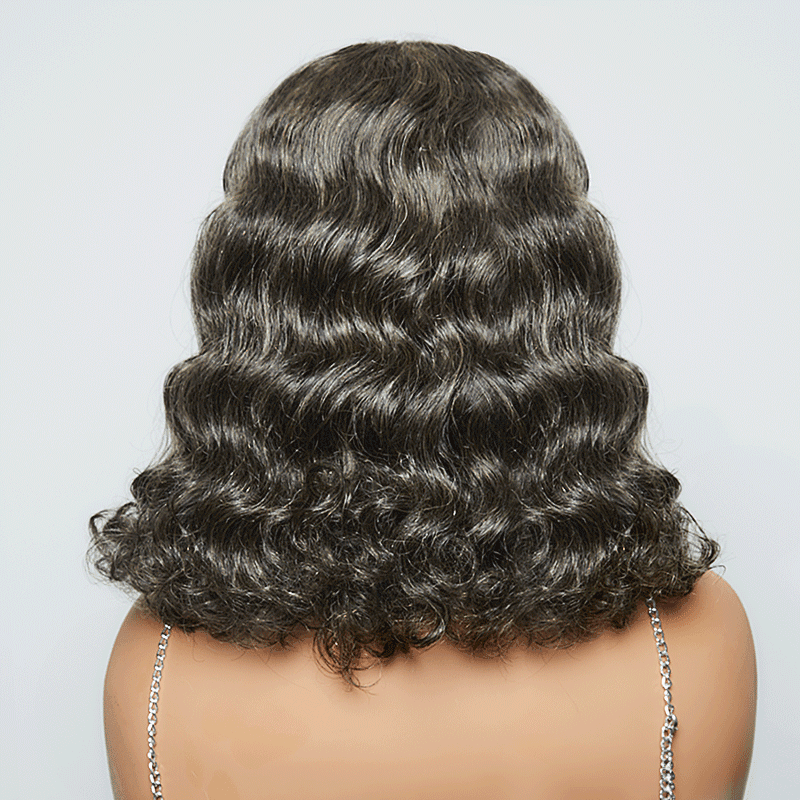 7x5 Glueless Gris argenté Bob Nœuds Pré-blanchis Perruque Sans Colle Ondulé - SHINE HAIR