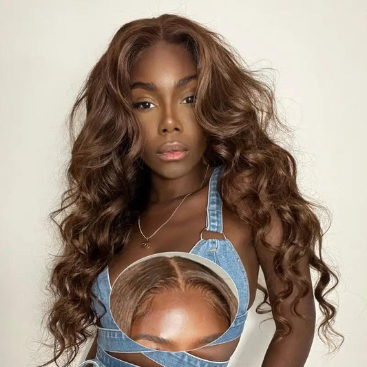 Glueless Couleur Brun Chocolat 13x4 Perruque Sans Colle Body Wave Cheveux Humains