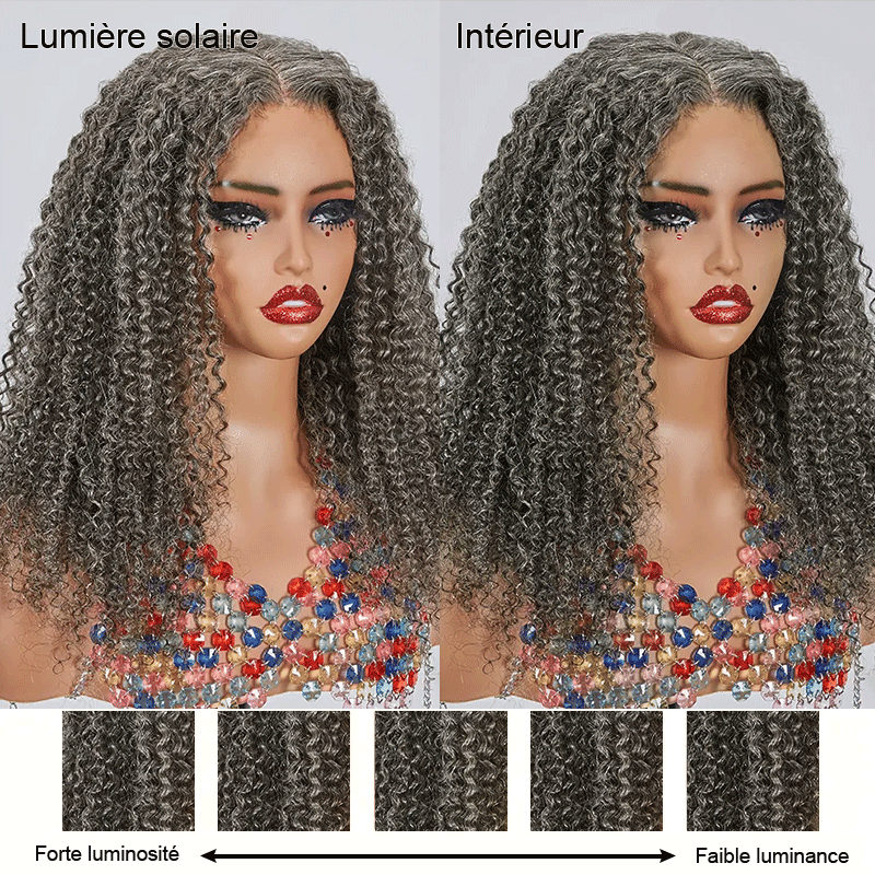 7x5 Glueless Rebondissant Kinky Curly Couleur Sel & Poivre Perruque Sans Colle - SHINE HAIR