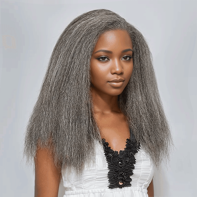 7x5 Glueless Yaki Straight Intemporel Couleur Sel & Poivre Perruque Sans Colle - SHINE HAIR