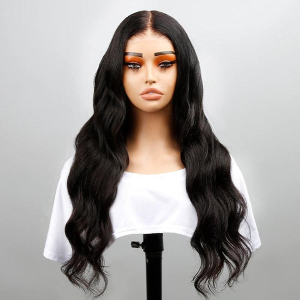Perruque Synthétique Bouclée Noire Body Wave 24" - Style Beyoncé, Raie En L, Taille Moyenne