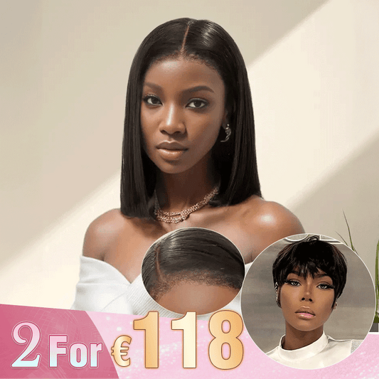2 𝑭𝑶𝑹 €118.88🔥10" 9x6 Glueless Lisse 4C Edeges Bob+Glueless Pixie Court Perruque Sans Colle