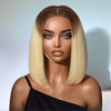 Éclatante Séparation Libre Pré-épilé Ombre Brun à Blond 13x4 Dentelle Bob Perruque Lisse