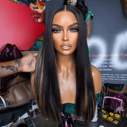 Intemporel Glueless Couleur Blonde Highlight 4x4 Wear Go Perruque Sans Colle Cheveux Humains Lisse