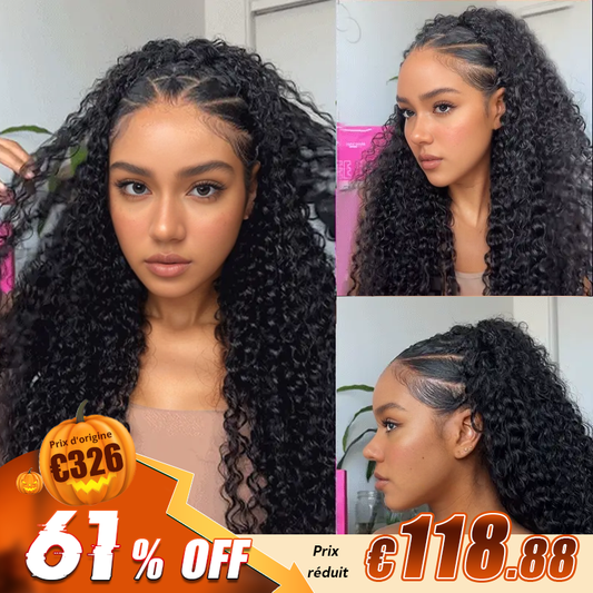 🔥4 In 1 Half Wig Deep Curly/Yaki straight Demi-Perruque À Cordon Serrage Flexi-Fit 250% Densité