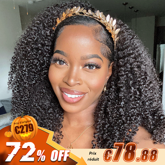 Glueless 3s Wear Go Perruque Bandeau Bob Kinky Curly 100% Cheveux Humains