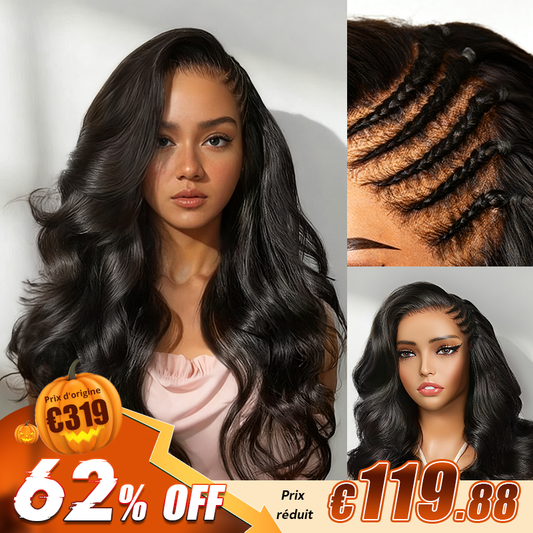 Naturel Glueless Pré-Tressé Sur Le Côté 13x4 Perruque Sans Colle Body Wave Cheveux Humains