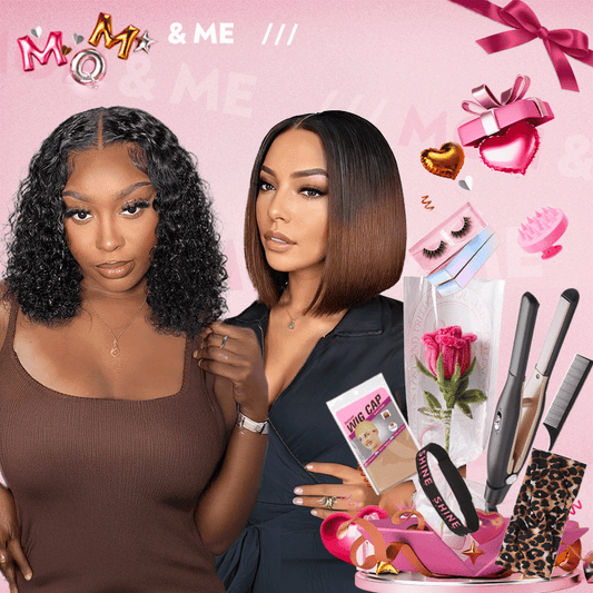 𝓑𝓾𝔂 𝟏 𝓖𝓮𝓽 𝟏𝟏💗Perruque 2x6 Dentelle 250% Densité Ombre Brune Lisse Bob+Noir Bouclée