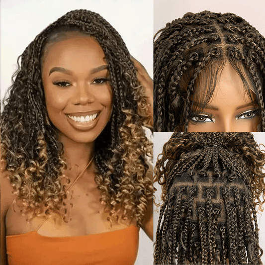 Perruque Tressée Bohème Ombré Honey Blonde En Dentelle Intégrale Avec Cheveux Bébé Synthétique 300% Densité