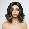 Tendance Glueless Couleur Noire Avec Reflets Blonds 7x4 Bob Ondulé Perruque Sans Colle