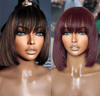 2 𝑭𝑶𝑹 €99🔥 Essentiel De L'Été Soyeux Bob Facile À Coiffer Glueless Perruque Lisse Avec Frange