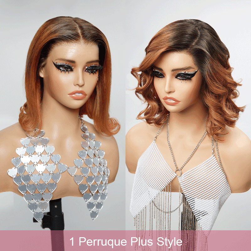 9x6 Glueless Gingembre Ombre Coupe Émoussée Lisse Bob Perruque Sans Colle - SHINE HAIR