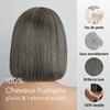 Boss Mature Lisse Confidence Elegance Bob Couleur Lin Gris 13x4 Dentelle Perruque Cheveux Humains