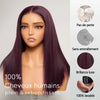 Soyeux Glueless Couleur Violet Foncé 5x5 Nœuds Blanchis Bob Perruque Sans Colle Lisse