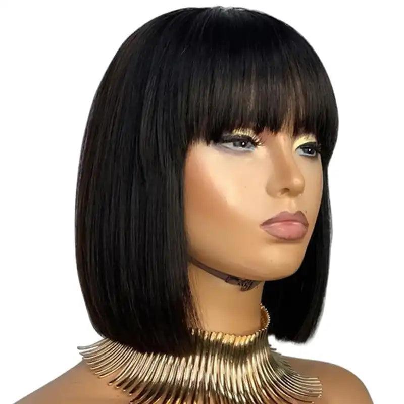 Bob perruque avec frange perruque cheveux humains droite 200% densité - SHINE HAIR