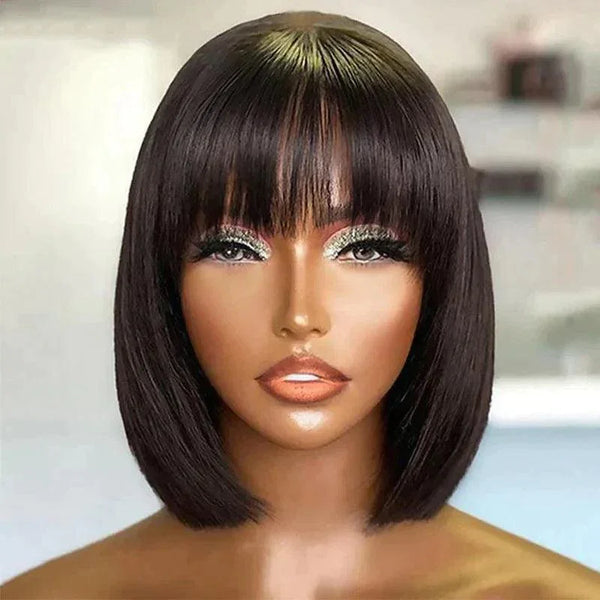 Perruque Synthétique Courte Blonde Bob Avec Frange - Cuir Chevelu Simulé, Aspect Naturel, Résistante à La Chaleur