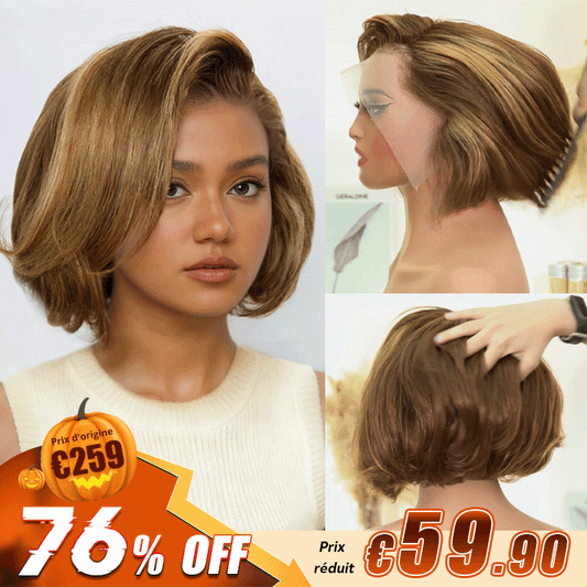 Doux Et Volumineux Couche Couleur Highlight 13x2 Dentelle Perruque Ondulé 300% Densité